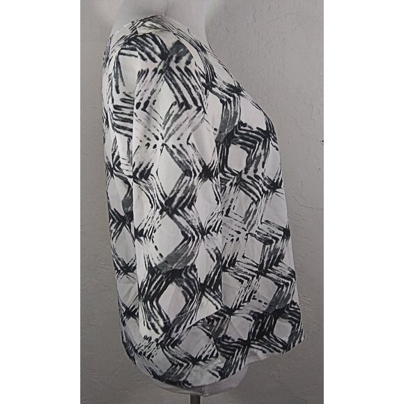 DKNY Top Small Geometric Multicolor Abstract Short Sleeve Back Zipper - Picture 2 of 5